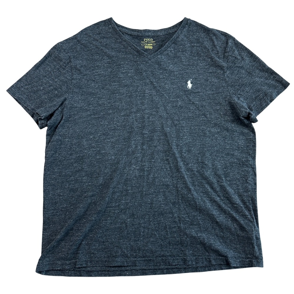 Polo Ralph Lauren V-Neck Womens T-Shirt Charcoal‎ Heather Grey Cotton Pony Large